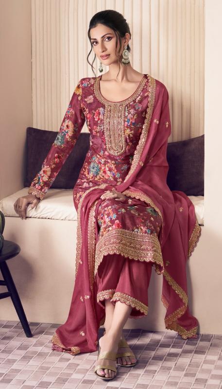 Crimson Wine Floral Chinon Exclusive Plus Size Designer Embroidered Suit Sets!