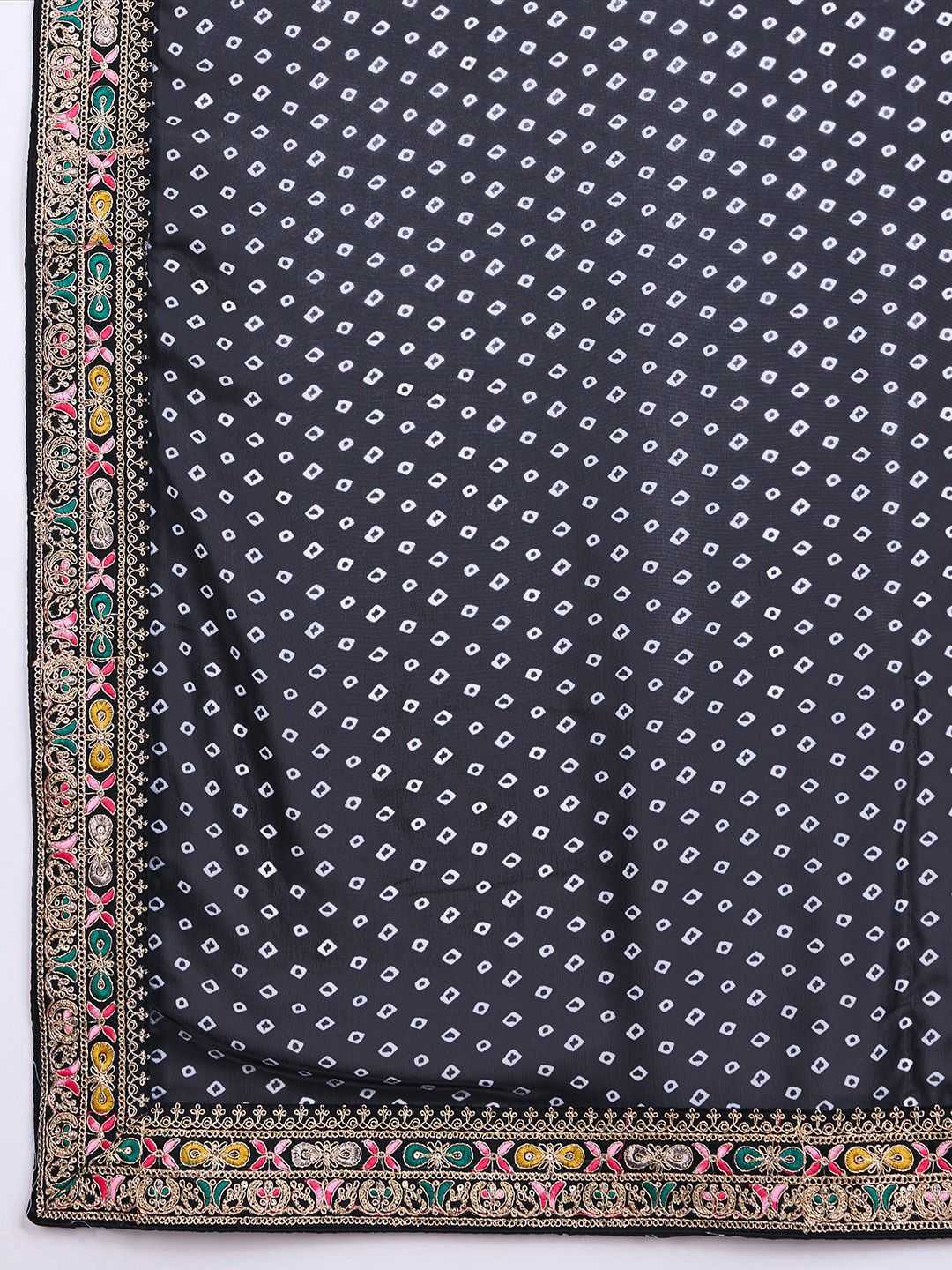 Elegant Black Georgette Printed Saree with Embroidered Border