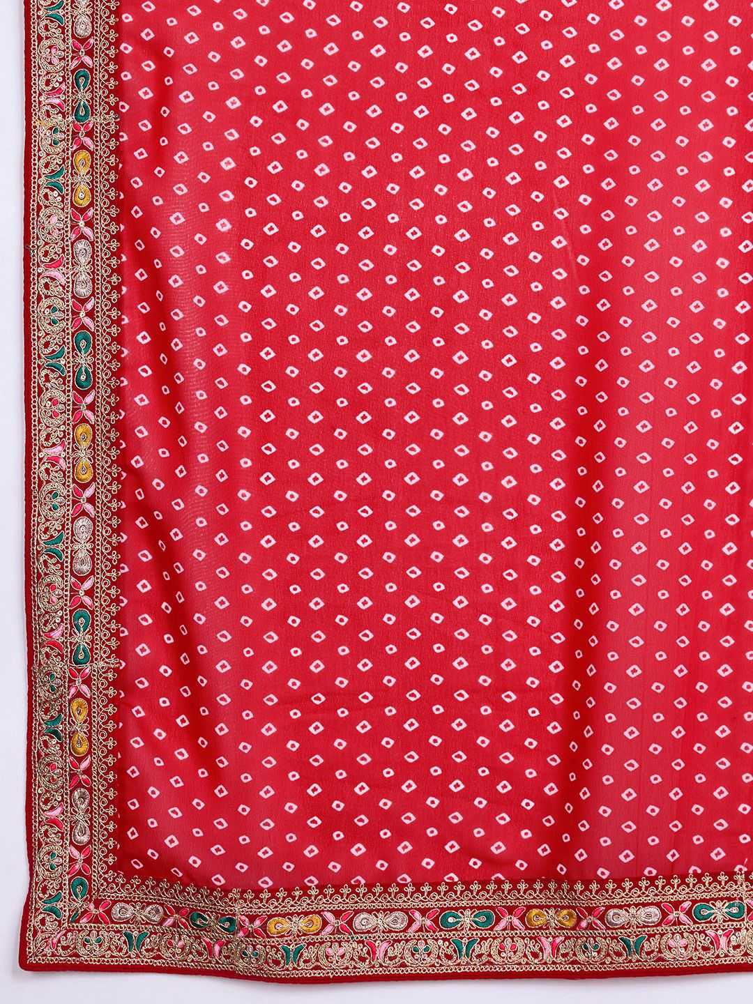 Red Georgette Printed Saree with Embroidered Border – Grace Meets Glamour