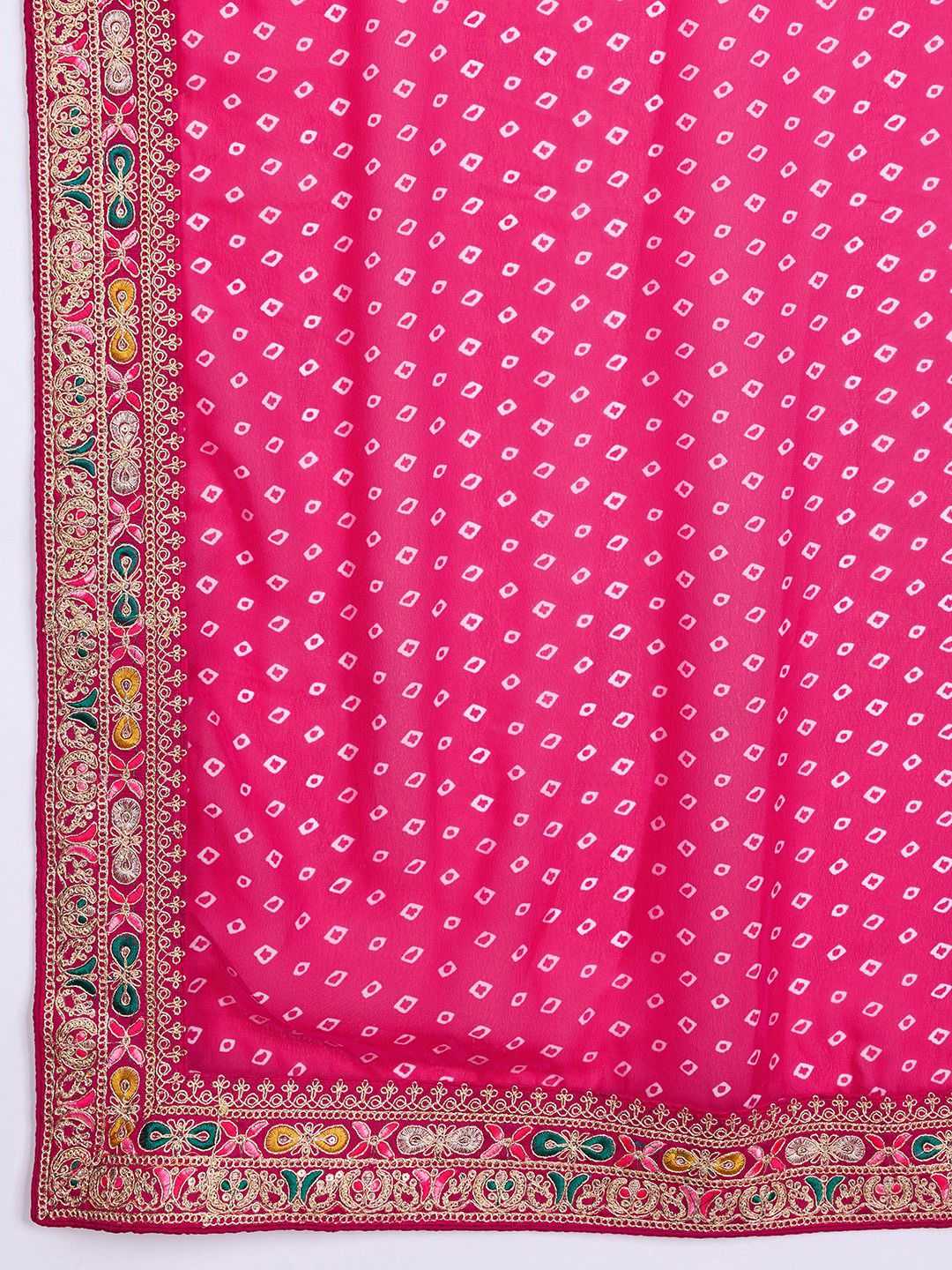 Pink Georgette Printed Saree with Embroidered Border – Grace Meets Glamour
