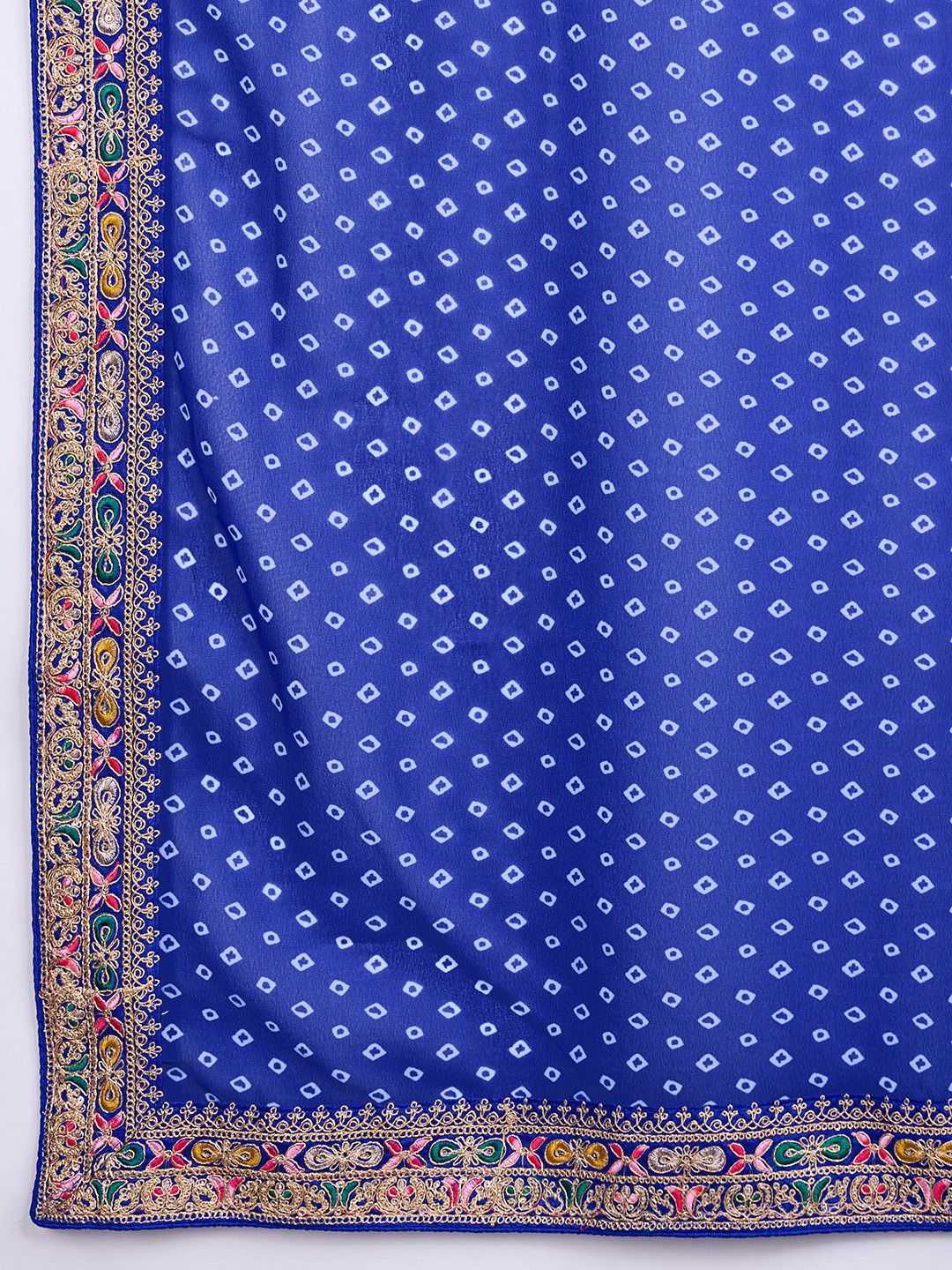 Royal Blue Georgette Printed Saree with Embroidered Border