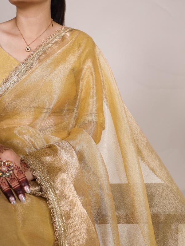 Golden Yellow Celeste Shimmer Tissue Sarees