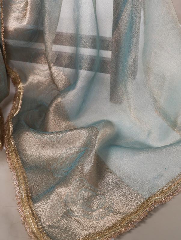 Ice Blue Celeste Shimmer Tissue Sarees