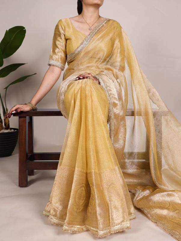 Golden Yellow Celeste Shimmer Tissue Sarees