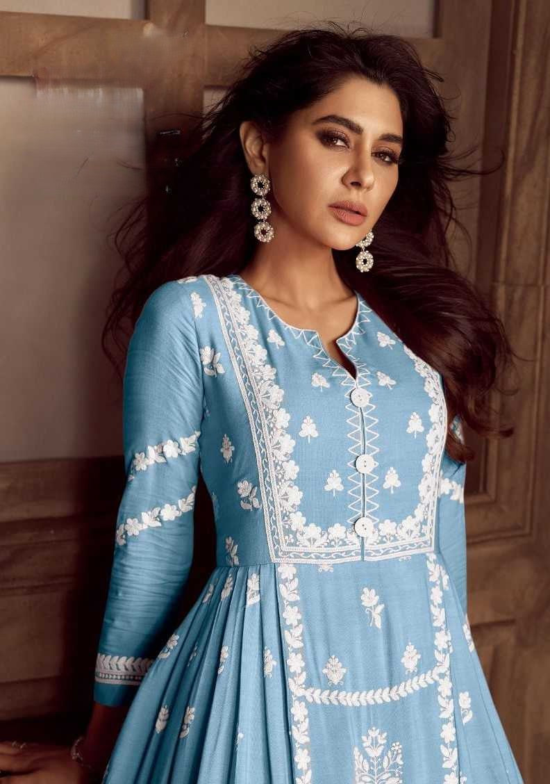 Serene Sky Blue Chikankari Formal Ensemble