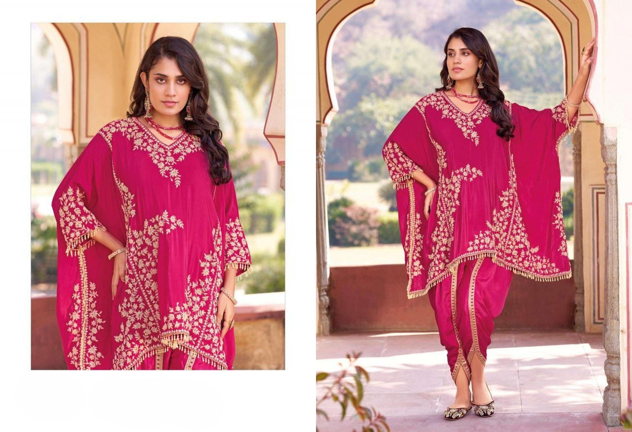 chinon exclusive design full stitch kaftan dhoti style suit