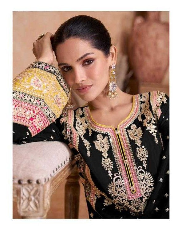 Midnight Glamour Black Embroidered Sharara Set