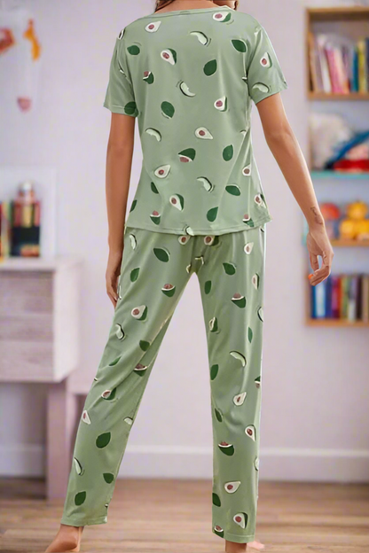 Printed Round Neck Short Sleeve Night suit Set