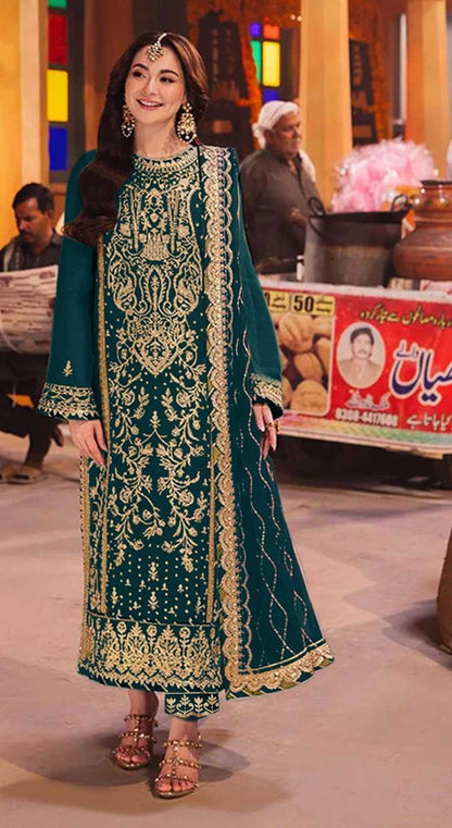 Teal Green Heavy Embroidered Readymade Suit 🌸
