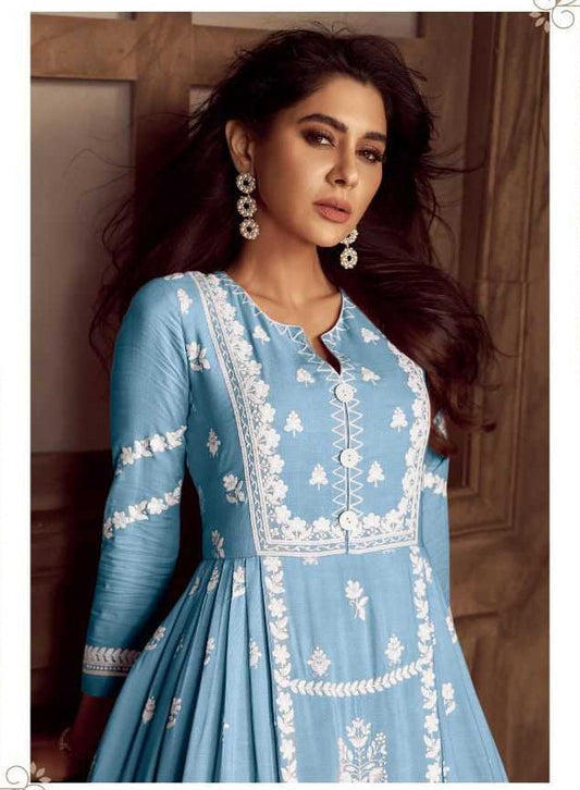Serene Sky Blue Chikankari Formal Ensemble
