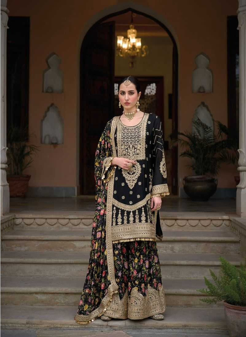 Luxe Black Embroidered Formal Ensemble