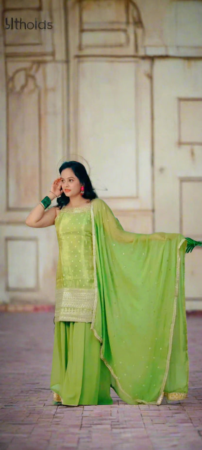 Elegant Lime Green Georgette Salwar Suit Set