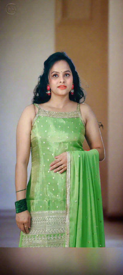 Elegant Lime Green Georgette Salwar Suit Set