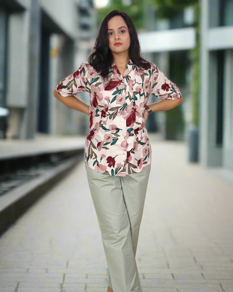 Women’s Oversized Camp Collar Shirt – Lightweight Rayon Blend, Casual Fit