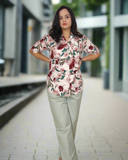 Women’s Oversized Camp Collar Shirt – Lightweight Rayon Blend, Casual Fit
