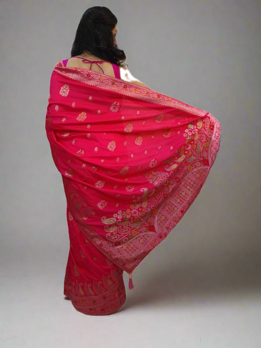 Rani Pink Soft Silk Saree with Full Zari Work