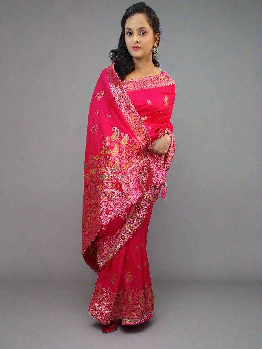 Rani Pink Soft Silk Saree with Full Zari Work