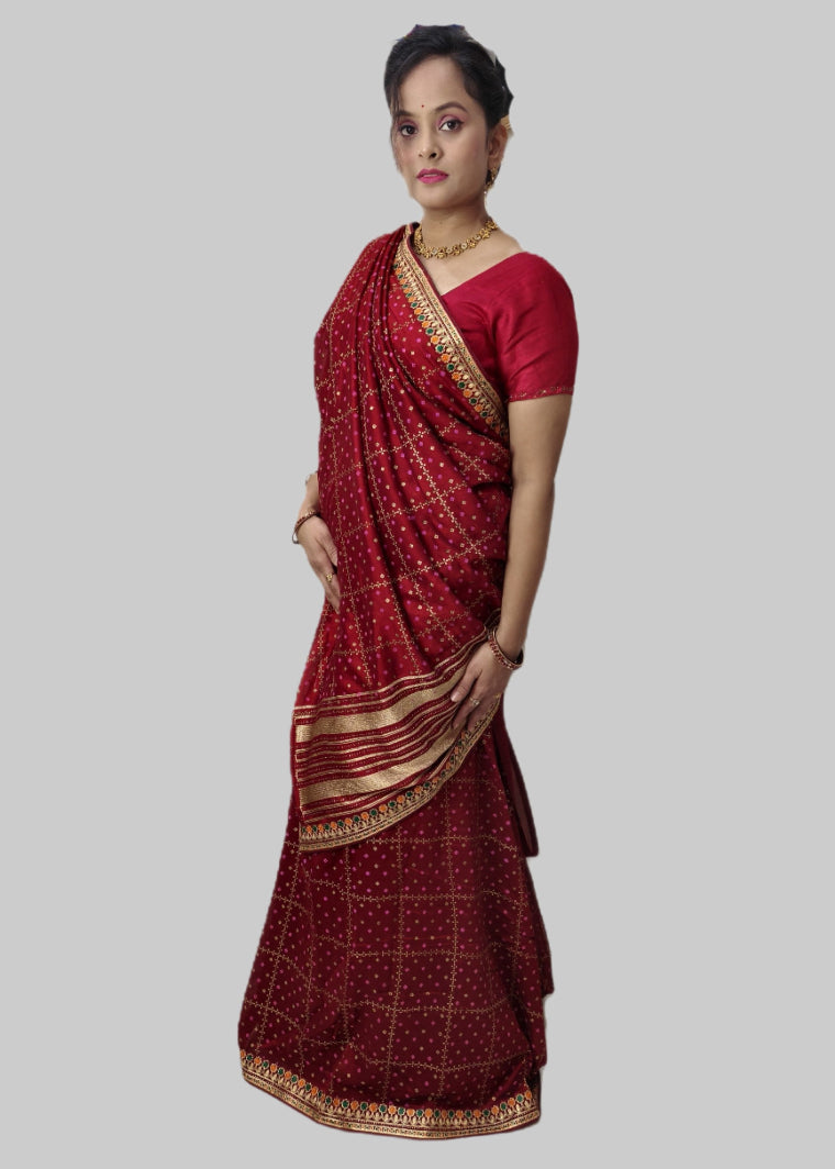 Chiffon Bandhani Saree with Intricate Thread Work