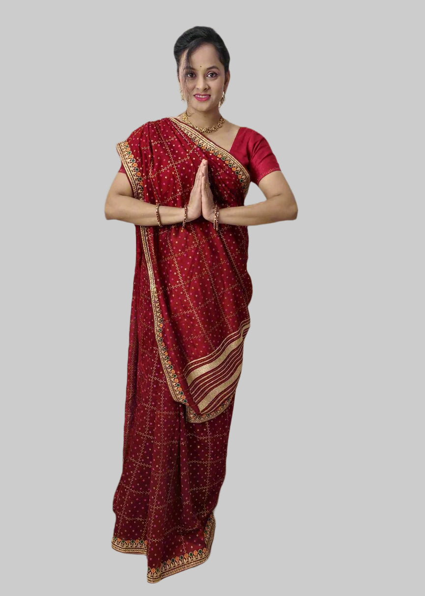 Chiffon Bandhani Saree with Intricate Thread Work