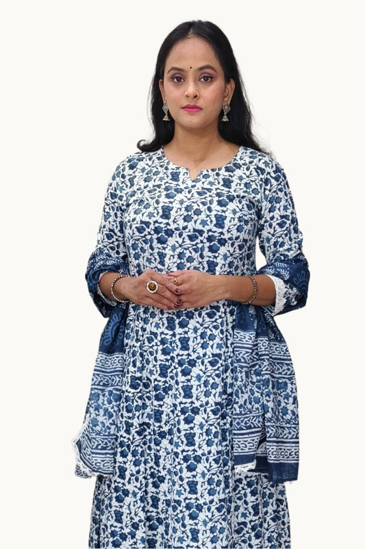 Cotton Kurta, Palazzo & Mulmul Dupatta Set