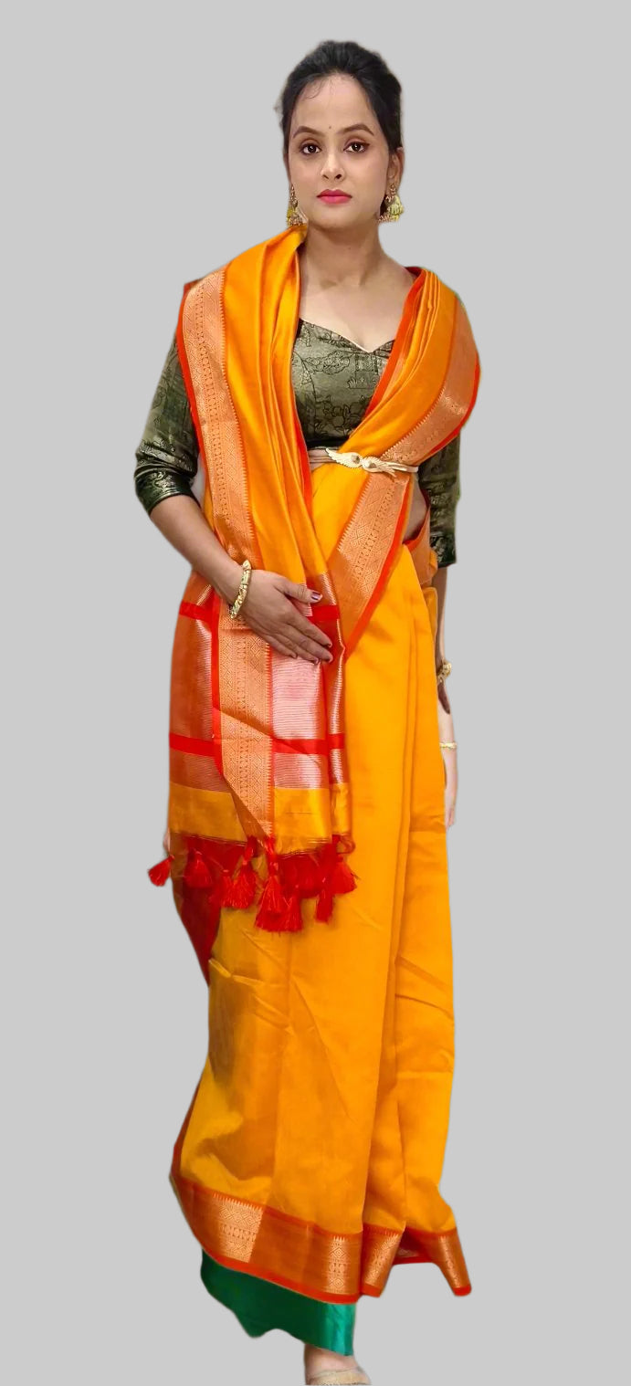 Luxurious Cotton-Silk Saree with Tassel-Embellished Pallu
