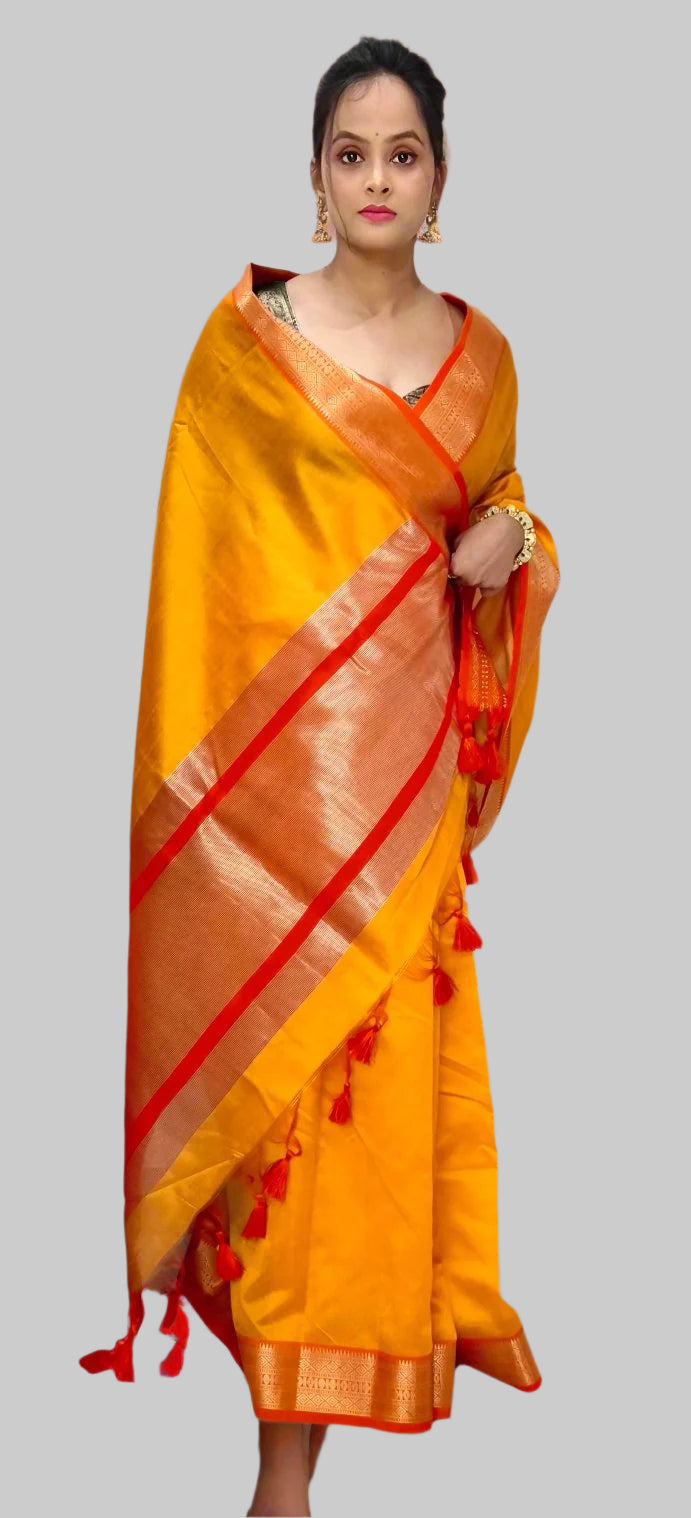 Luxurious Cotton-Silk Saree with Tassel-Embellished Pallu