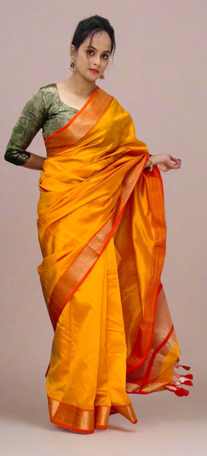 Luxurious Cotton-Silk Saree with Tassel-Embellished Pallu