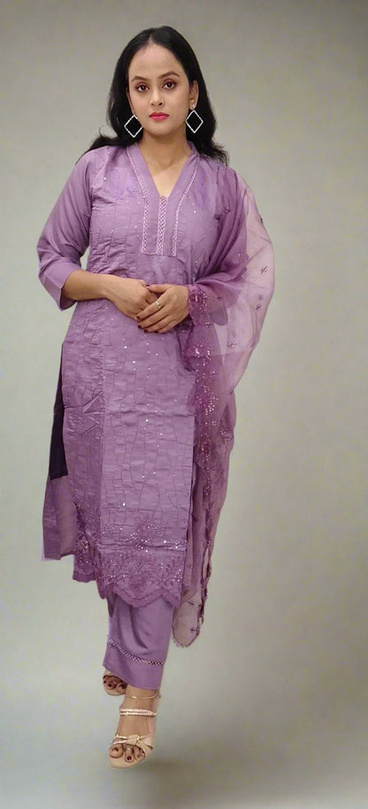 Lavender Embroidered Salwar Kameez with Sheer Dupatta