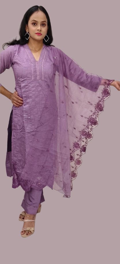 Lavender Embroidered Salwar Kameez with Sheer Dupatta
