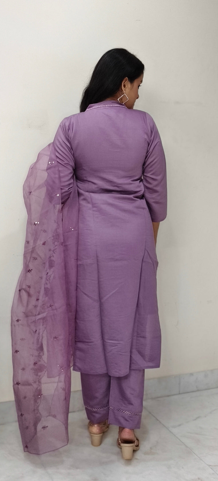 Lavender Embroidered Salwar Kameez with Sheer Dupatta
