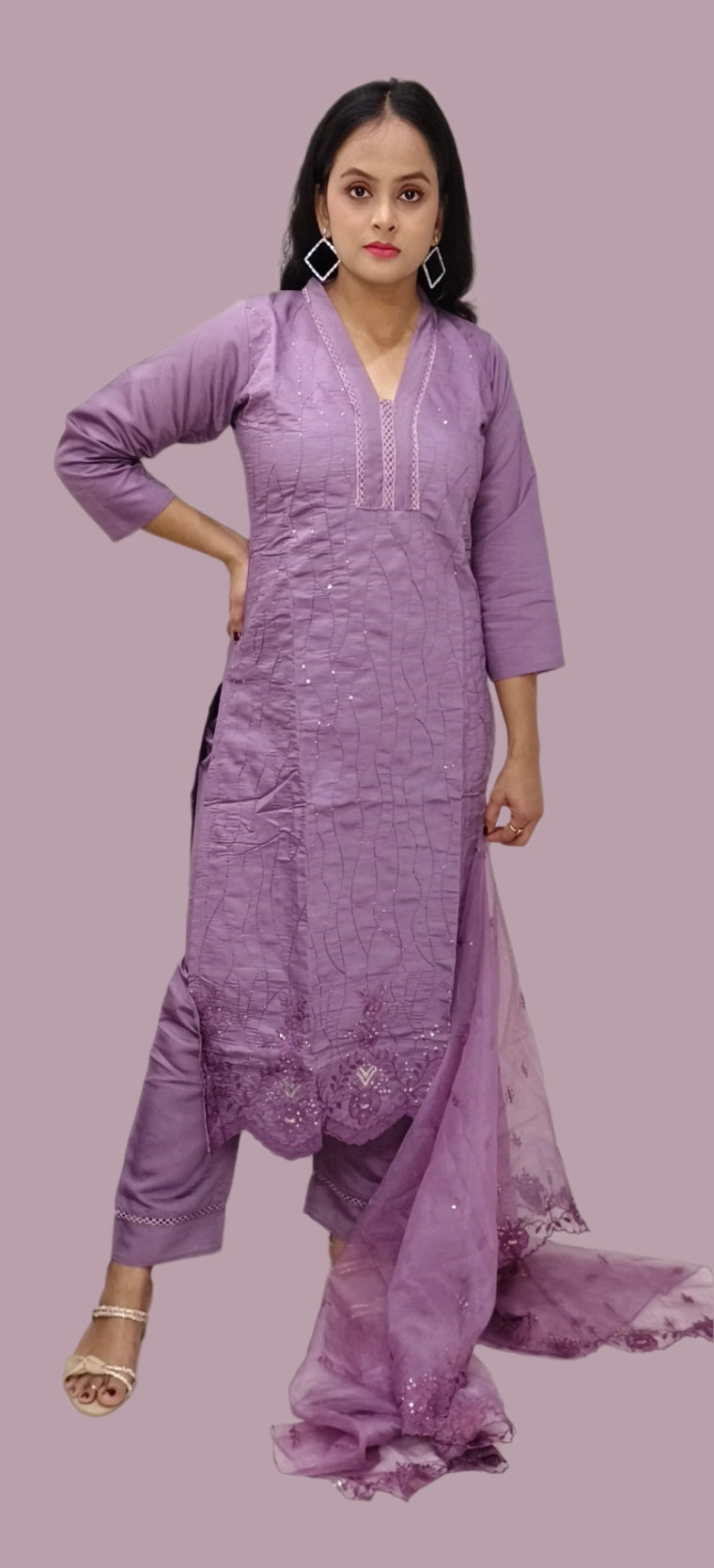 Lavender Embroidered Salwar Kameez with Sheer Dupatta