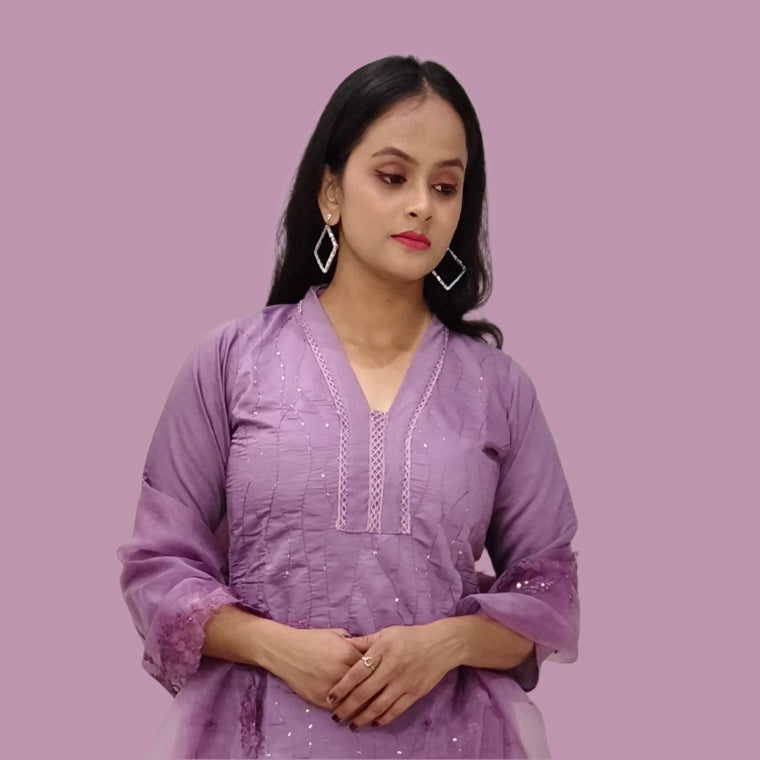 Lavender Embroidered Salwar Kameez with Sheer Dupatta