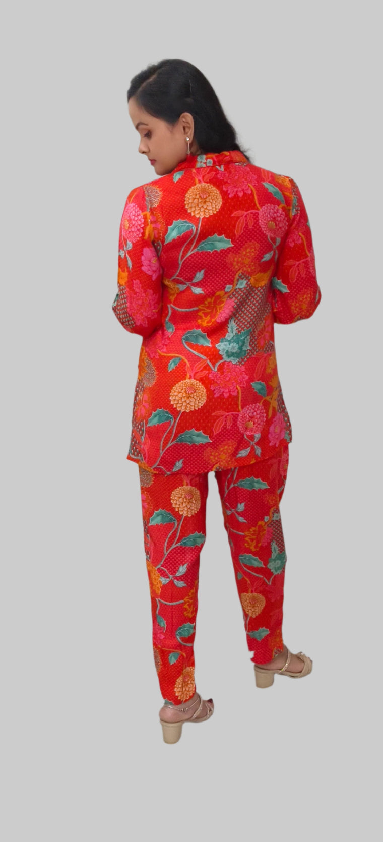 Vibrant Floral Co-ord Set: Bold Elegance in Red and Orange