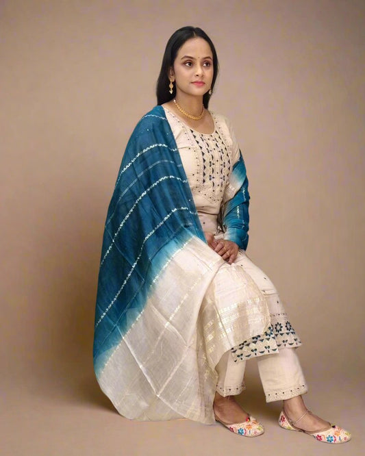 Beige Cotton Embroidered Suit Salwaar