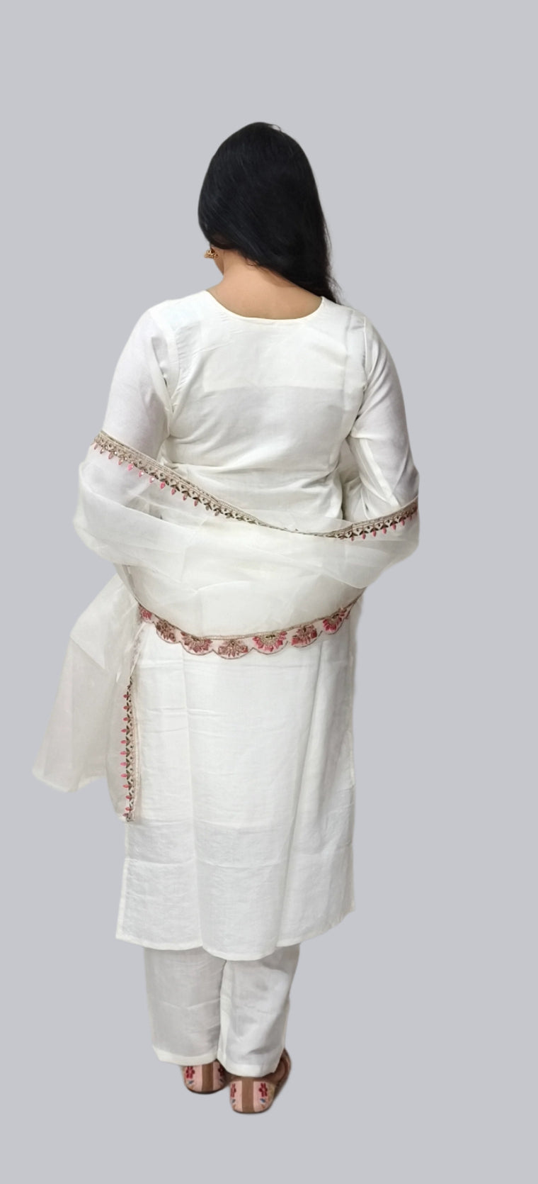 White Embroidered Salwar Kameez with Sheer Floral Dupatta