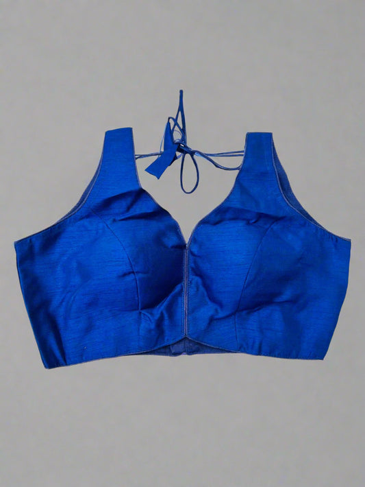 Vibrant Blue Sleeveless Blouse with Tie-Back