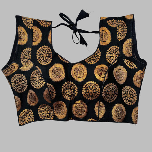 Black  Blouse with Golden Circular Motifs