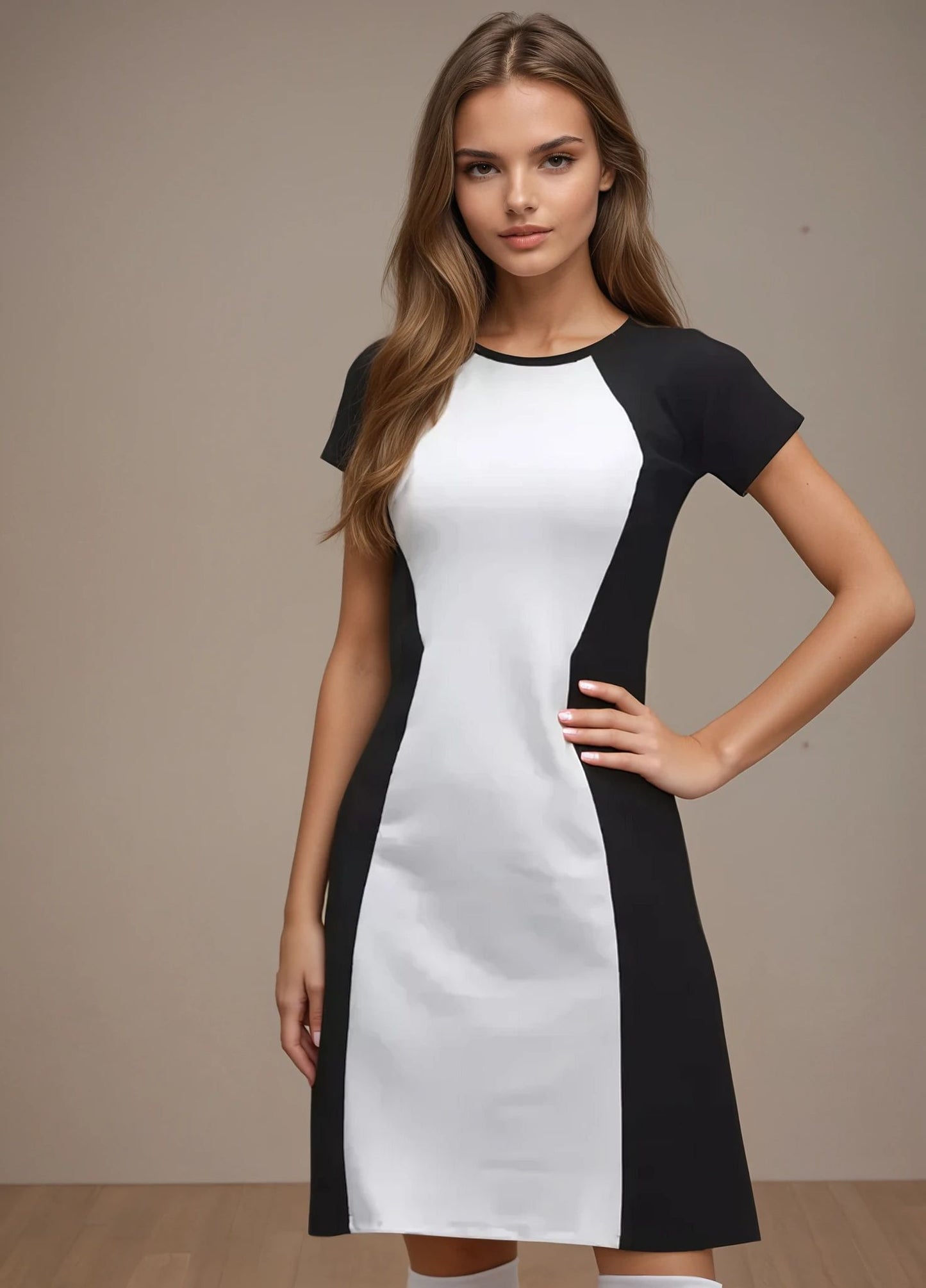 A-line Black & White Dress