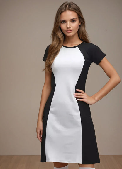 A-line Black & White Dress