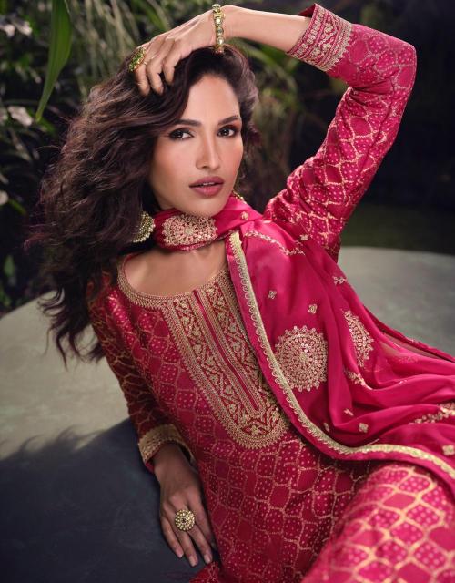 Premium Viscose Jacquard Silk Palazzo Suit Set with Heavy Embroidery – Elegant Festive & Party Wear Collection