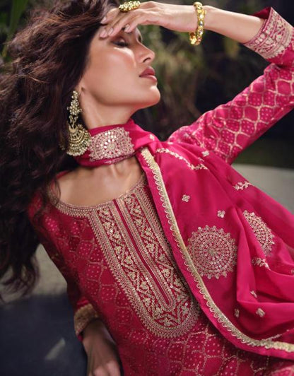 Premium Viscose Jacquard Silk Palazzo Suit Set with Heavy Embroidery – Elegant Festive & Party Wear Collection