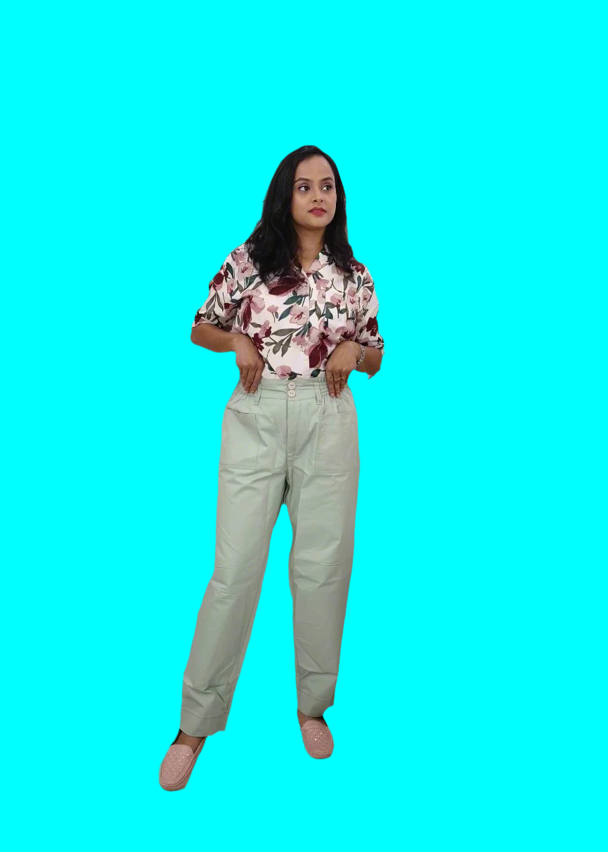 Green Colored Regular Trousers