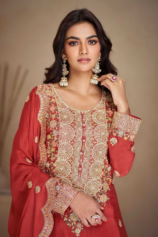 Designer Chinon Party Wear Dress - Mirror & Embroidery Work