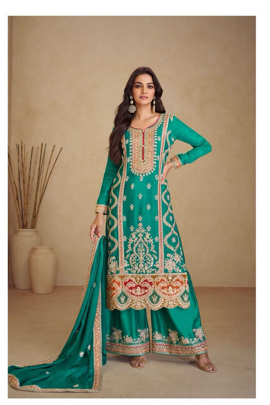 Designer Chinon Party Wear Dress - Mirror & Embroidery Work
