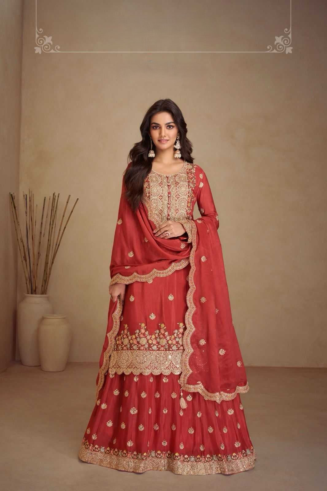 Designer Chinon Party Wear Dress - Mirror & Embroidery Work