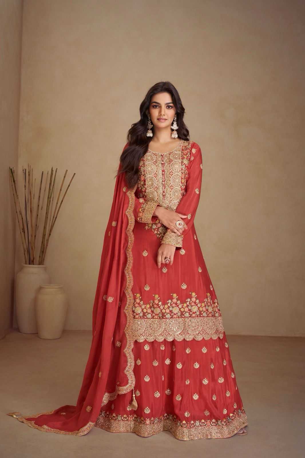 Designer Chinon Party Wear Dress - Mirror & Embroidery Work