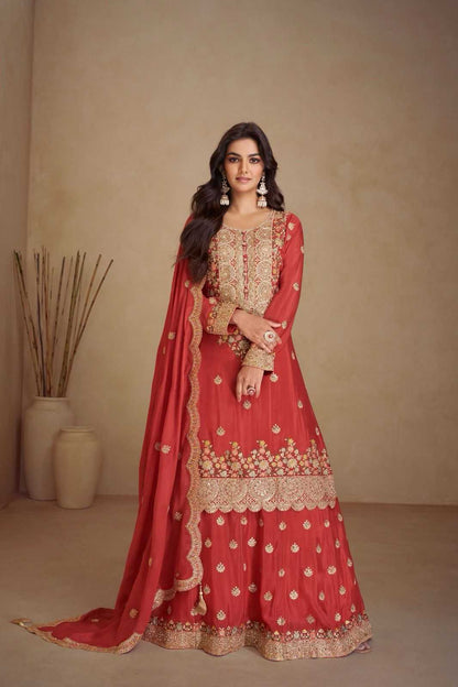Designer Chinon Party Wear Dress - Mirror & Embroidery Work