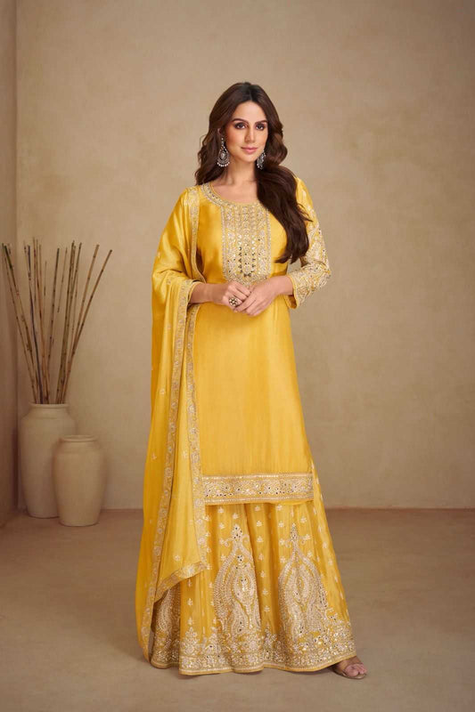 Designer Chinon Party Wear Dress - Mirror & Embroidery Work