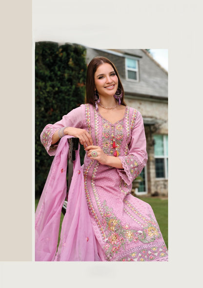 Soft Lilac Pink Premium Cotton Embroidered Ready-to-Wear Suit with Dupatta 🌸