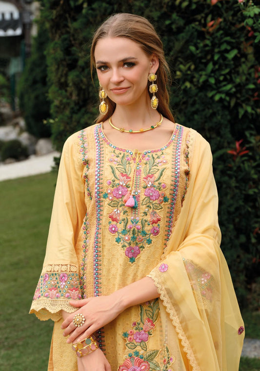 Sunshine Yellow  Premium Cotton Embroidered Ready-to-Wear Suit with Dupatta 🌸
